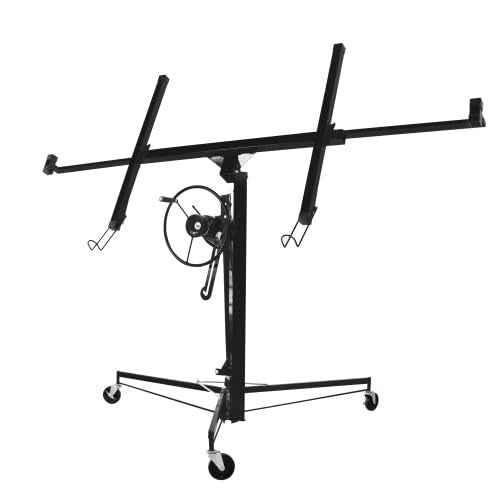 Sheetrock Lift Drywall Lift, 11ft Drywall Rolling Lifter Panel, 150lb Panel Hoist Jack Tool, Drywall Lifting Construction Tools with Adjustable Telescopic Arm & 3 Lockable Wheels (Red)
