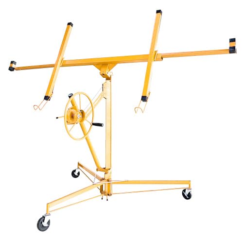 Sheetrock Lift Drywall Lift, 11ft Drywall Rolling Lifter Panel, 150lb Panel Hoist Jack Tool, Drywall Lifting Construction Tools with Adjustable Telescopic Arm & 3 Lockable Wheels (Red)