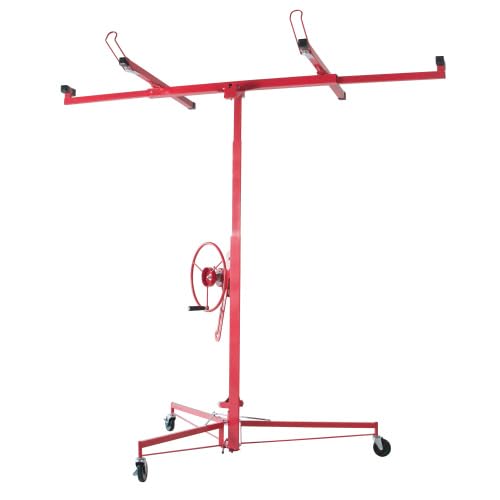Sheetrock Lift Drywall Lift, 11ft Drywall Rolling Lifter Panel, 150lb Panel Hoist Jack Tool, Drywall Lifting Construction Tools with Adjustable Telescopic Arm & 3 Lockable Wheels (Red)