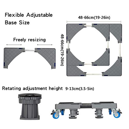 Washing Machine Stand with Wheels, Leveling Legs, 4 Locking Rubber Swivel Wheels and Strong Feet for Washer, Dryer, and Refrigerator Support