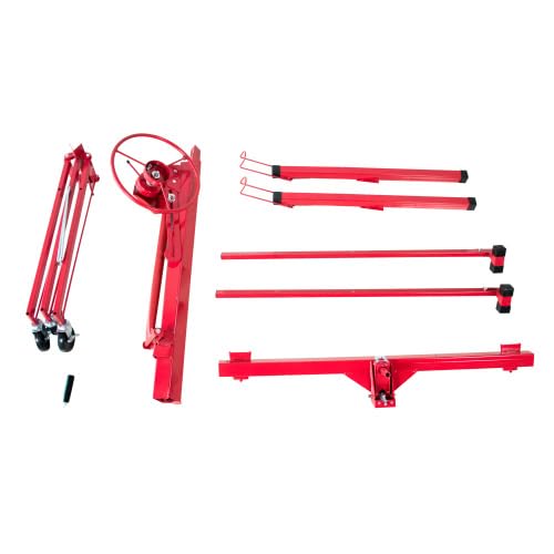 Sheetrock Lift Drywall Lift, 11ft Drywall Rolling Lifter Panel, 150lb Panel Hoist Jack Tool, Drywall Lifting Construction Tools with Adjustable Telescopic Arm & 3 Lockable Wheels (Red)