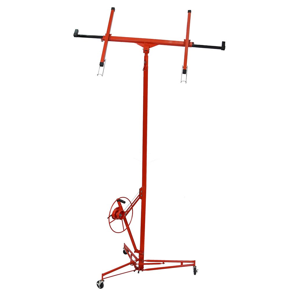 13 FT Drywall Lift, Heavy Duty Sheetrock Panel Hoist with 150 LBS Capacity, Adjustable Telescoping Arm, Built-In Winch Brake & Locking Wheels, Foldable Drywall Lifter for Ceiling and Wall Installation