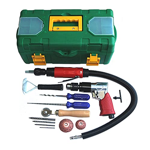 Pneumatic Reversible Air Drill 1800rpm Low Speed 4000rpm High Speed AirTire Buffer Tire Grinder With Rear Exhaust & Whip Hose,Domed Contour Rasps For Inner Liner Cleaning,Reaming And Drilling