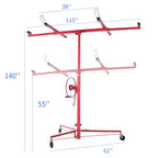 Sheetrock Lift Drywall Lift, 11ft Drywall Rolling Lifter Panel, 150lb Panel Hoist Jack Tool, Drywall Lifting Construction Tools with Adjustable Telescopic Arm & 3 Lockable Wheels (Red)