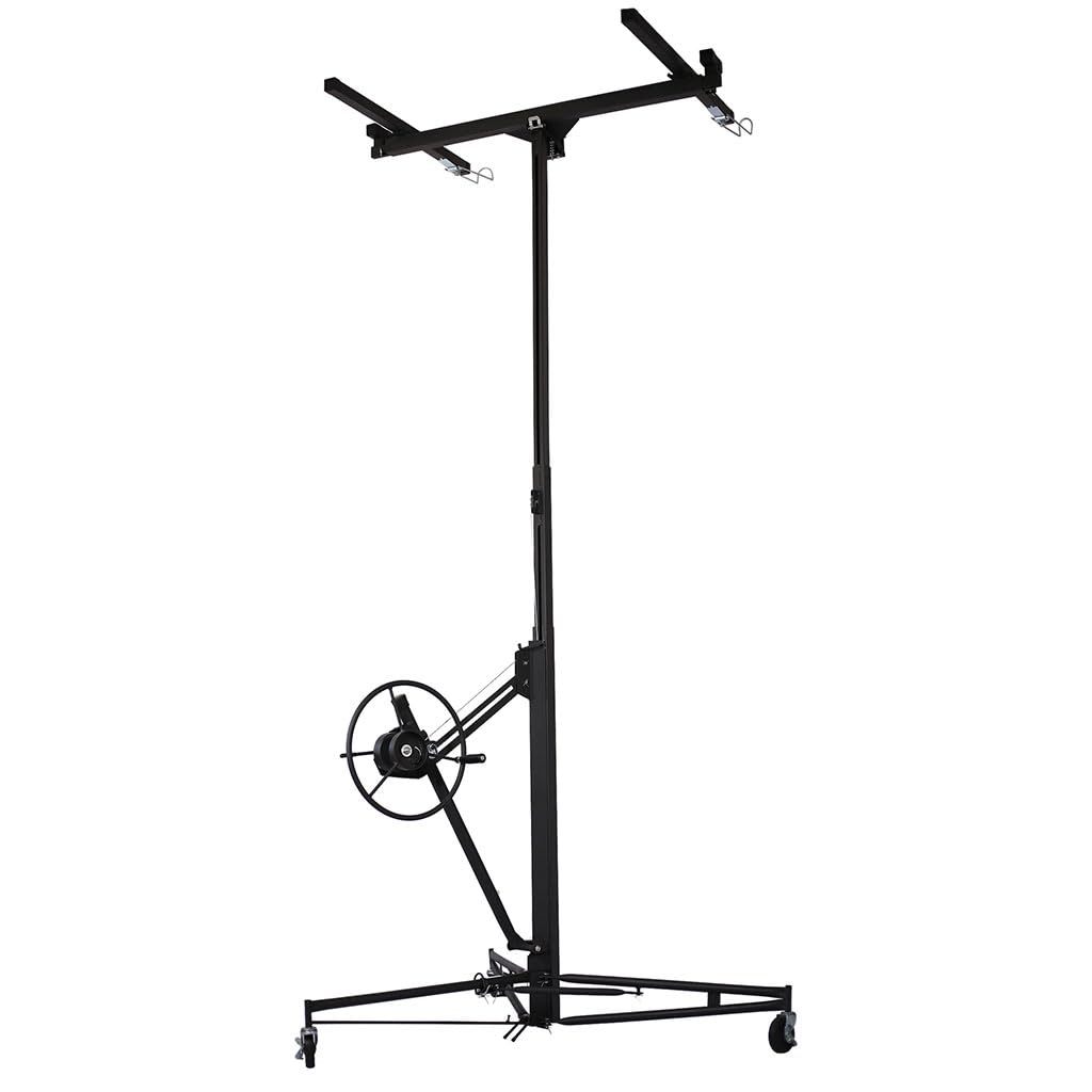 11' Drywall Rolling Lifter Panel,150lb Weight Capacity Panel Hoist Jack Tool Jack Lifter with Adjustable Telescopic Arm and 3 Lockable Wheels - Easy Assembly,Ideal for DIY and Home Renovation