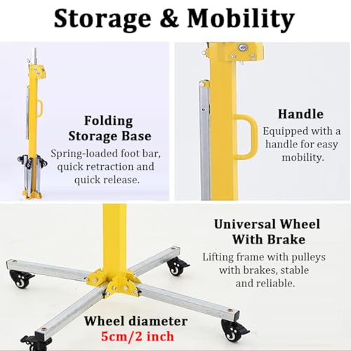 Drywall Lift, Heavy-Duty Panel Hoist Tool, 150lb Capacity, Steel with Telescopic Arm & 4 Lockable Wheels, for Easy Installation of