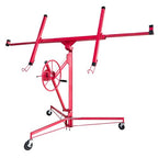 Sheetrock Lift Drywall Lift, 11ft Drywall Rolling Lifter Panel, 150lb Panel Hoist Jack Tool, Drywall Lifting Construction Tools with Adjustable Telescopic Arm & 3 Lockable Wheels (Red)