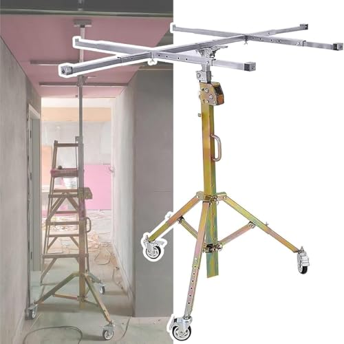 Heavy Duty Drywall Lifter with Lockable Swivel Wheels, 80kg Capacity, Adjustable Panel Lifting Jack Tool for Easy Drywall Installation and Handling (3.5m Reach)
