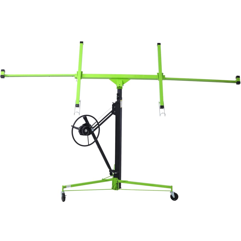 Drywall Lifter for 11ft Ceiling Installation, Sheetrock Lift Panel Hoist Jack with Brake Winch, Foldable Design for Wall & Ceiling Mount, Welded Steel Construction, 150 lbs Capacity (Green)