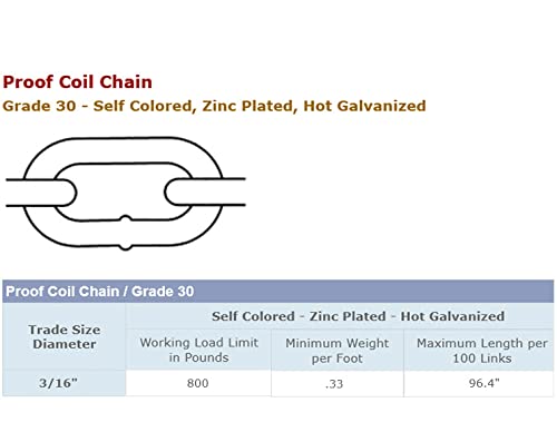 Grade 30 Proof Coil Chain Hot Dip Galvanized Steel 3/16" x 100' Ft