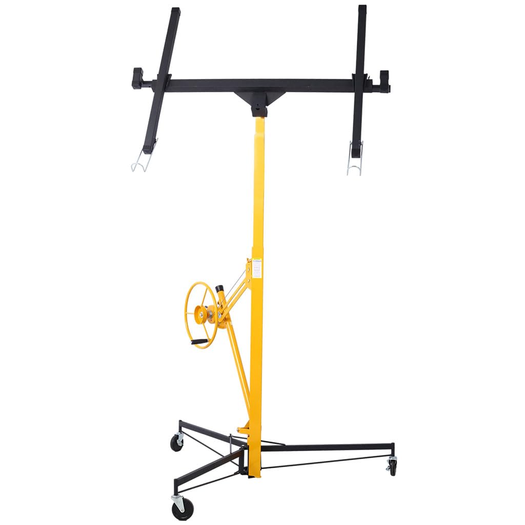11ft Drywall Lift, Heavy-Duty 150 lbs Sheetrock Hoist with Adjustable Telescoping Arm, Lockable Wheels, Drywall Lifter Panel Jack Hoist Tools Ideal Sheetrock Lift Jack for Ceiling & Wall Installation,