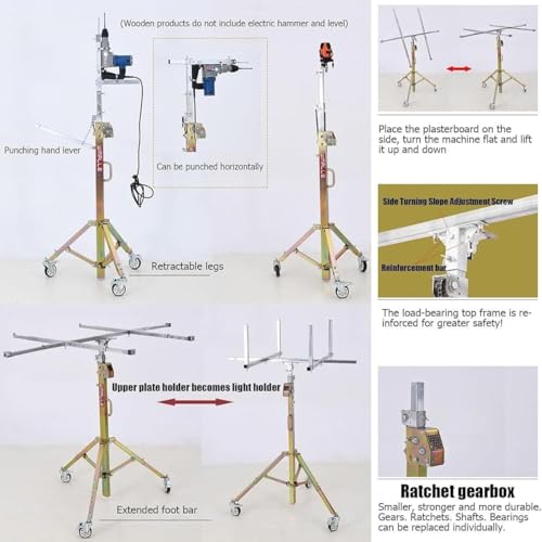 Heavy-Duty Drywall Lifter - 80kg Capacity Panel Hoist for Construction & Furniture Upholstery, Includes 4" Casters for Easy Mobility (4m)