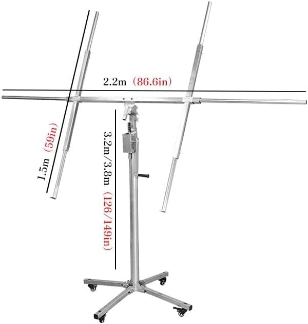 Heavy Duty Drywall Lift Plaster Board Lifter Drywall Plasterboard Lifter with Wheels Height 10.5/12.4FT Load Capacity 170 lbs Easy to Assemble and Move Suitable for Construction Sites,3.2m