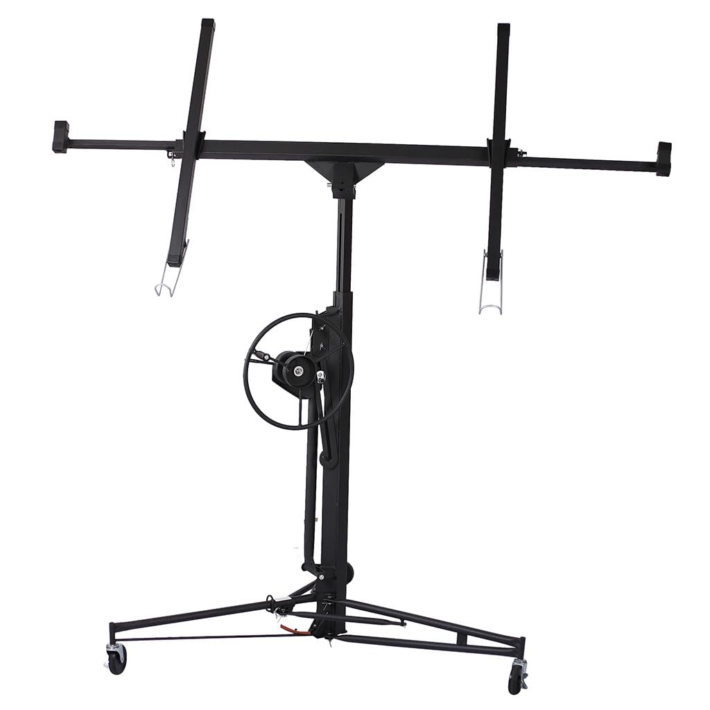 13 FT Drywall Lift, 150 LBS Capacity Sheetrock Lift with Adjustable Telescoping Arm, Built-in Winch with Brake, Foldable Steel Panel Hoist with 4" Casters for 4' x 16' Drywall, Ceiling,Black