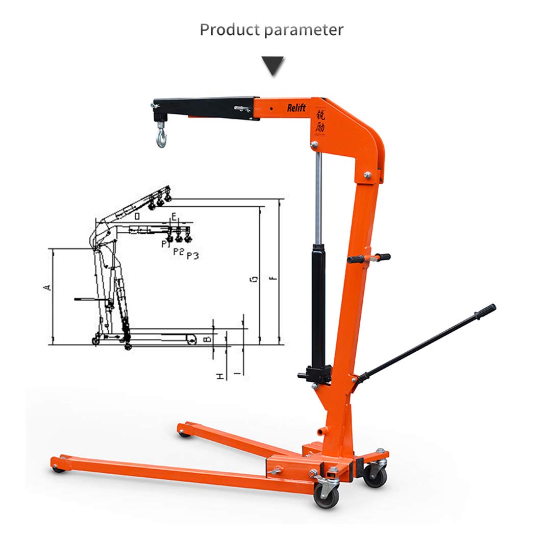 Mobile Single-arm Lift Multi-Function Folding Crane Heavy-Duty Hydraulic Lifting Crane Hanger 1100/2200 / 4400lb (Load 1100lb)