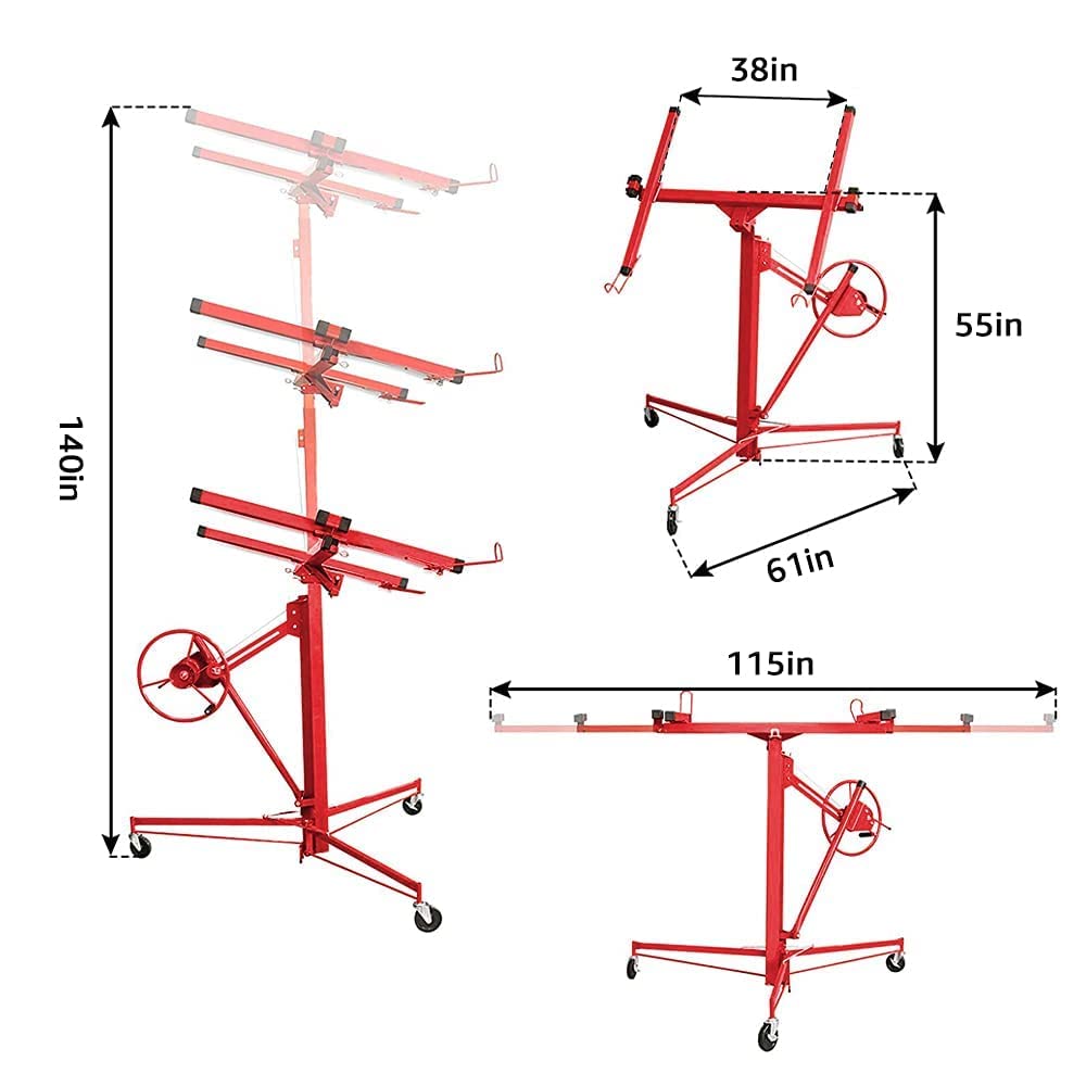 11FT Drywall Lift Panel Hoist 150LBS Red
