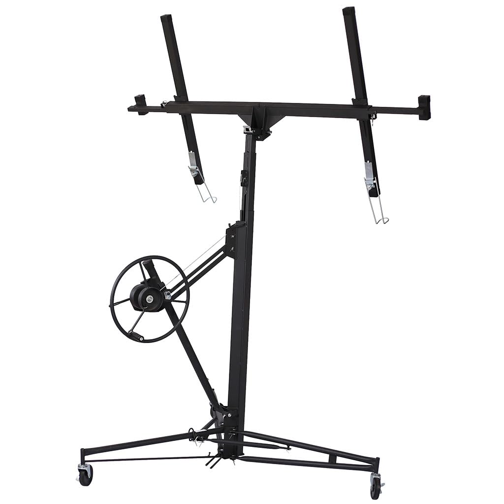 13 FT Drywall Lift, 150 LBS Capacity Sheetrock Lift with Adjustable Telescoping Arm, Built-in Winch with Brake, Foldable Steel Panel Hoist with 4" Casters for 4' x 16' Drywall, Ceiling,Black