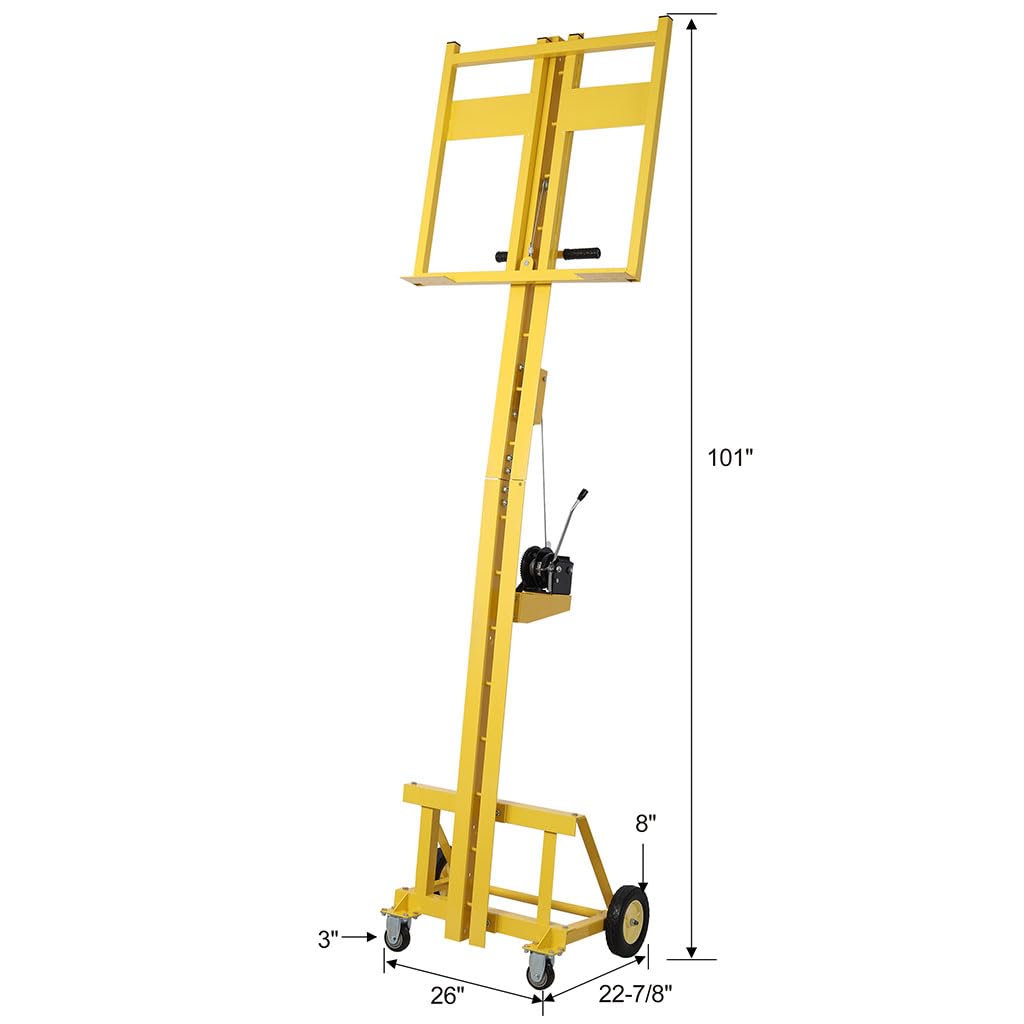 Drywall Lift Panel Hoist, 16 FT Drywall Lift with 150 LBS Capacity, Heavy Duty Sheetrock Hoist Jack for Ceiling & Wall Installation, Rolling Drywall Panel Lift