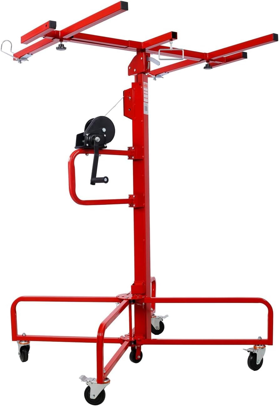 16 FT Drywall Lift Panel, Drywall Panel Hoist Jack Lifter Jack Rolling Caster Wheel Sheetrock Drywall Lift Construction Tools,150 lb Capacity (Yellow)