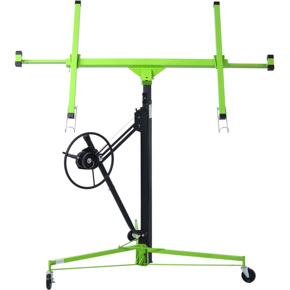 Drywall Lifter for 11ft Ceiling Installation, Sheetrock Lift Panel Hoist Jack with Brake Winch, Foldable Design for Wall & Ceiling Mount, Welded Steel Construction, 150 lbs Capacity (Green)