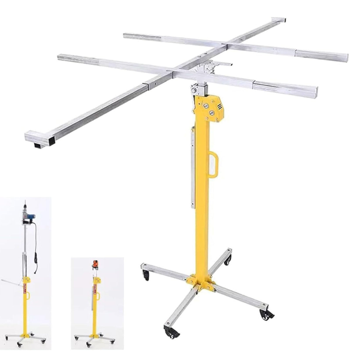 3/3.5/4/4.5/5m Drywall Rolling Lifter Panel, Sheetrock Lift Drywall Lift, Panel Hoist Jack Tool, Steel Material with Telescopic Arm & 4 Lockable Wheels, Manual and Electric Dual Purpose 3.5M(11.5ft)