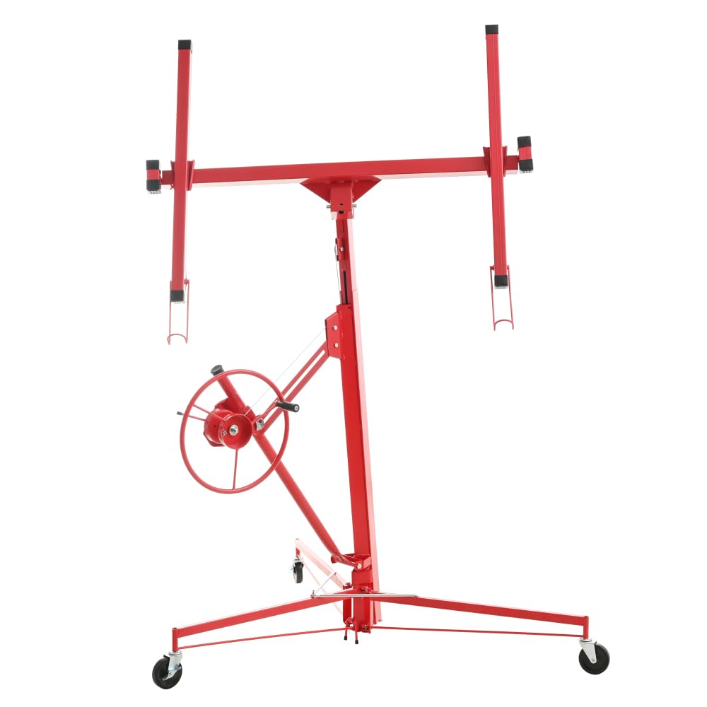 Drywall Lift 11' Drywall Panel Hoist Construction Rolling Caster Wheel Lockable Tool Jack Lifter Jack Drywall Lift Construction Tools (Red) (Red + 11FT)