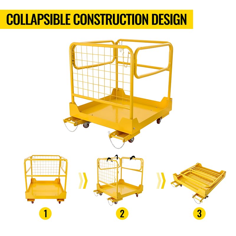 36''x36'' Forklift Safety Cage, Forklift Work Platform with Door, Foldable Lift Man Basket Aerial Rails for Aerial Work