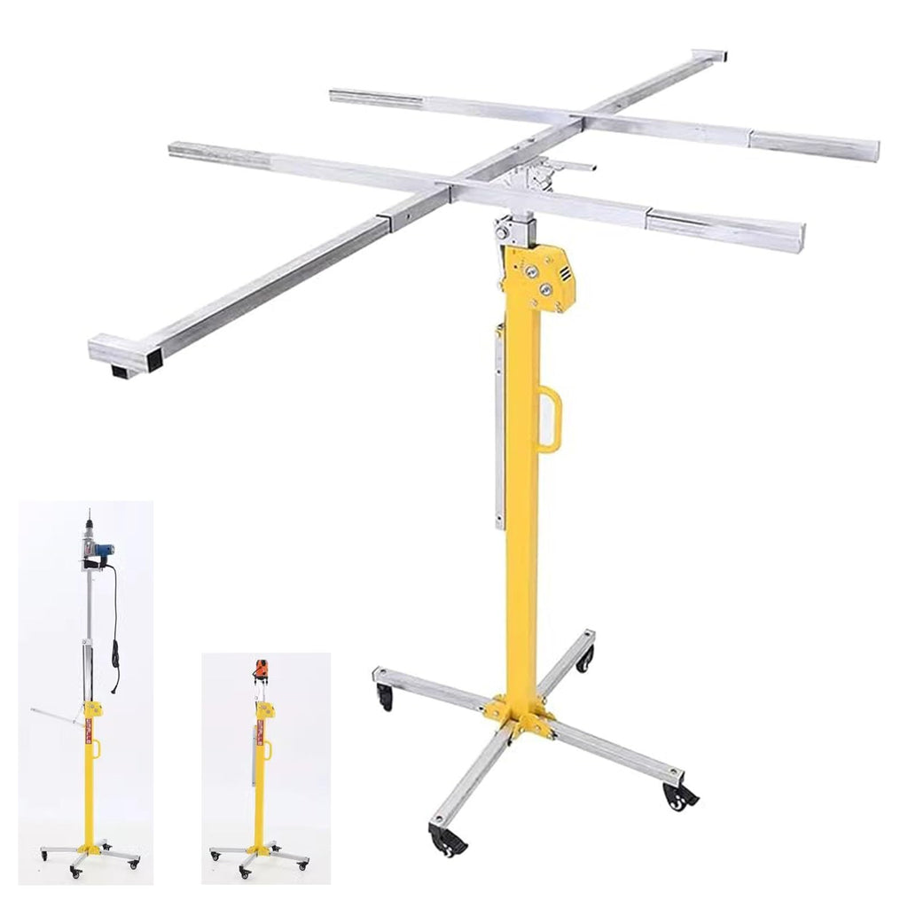 110Lb Drywall Lift with Tilt Function, Portable Panel Hoist for Ceiling Installation, Height Adjustable Up to 5Ft, Galvanized Steel Frame, Manual Chain Operation, Easy Fold Storage for Contractors