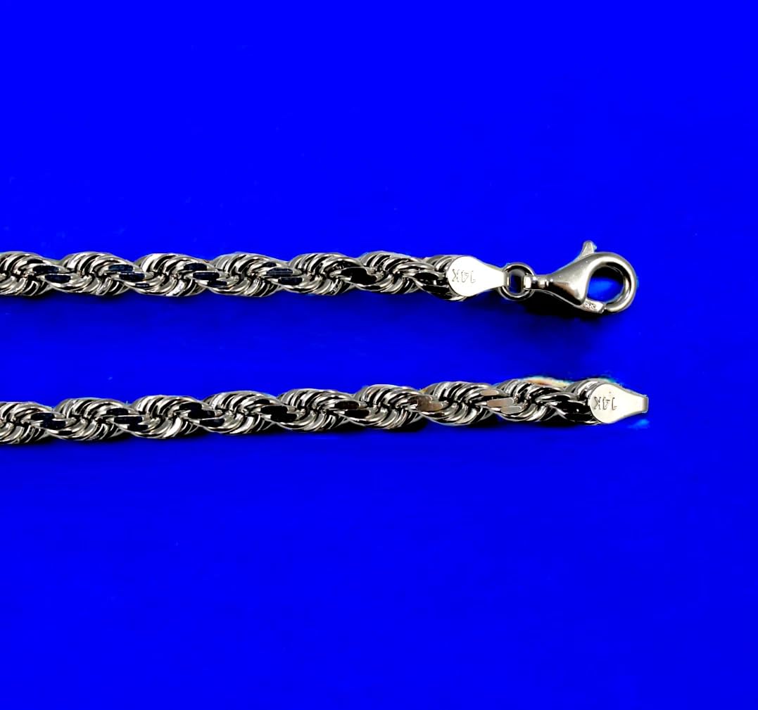 14K White Gold Rope Chain Necklace Bracelet Diamond Cut Real Gold 2mm-6mm 7"-30" | MADE IN ITALY