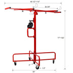 16' Drywall Lift Panel Hoist Jack Lifter Jack Rolling Caster Wheel Sheetrock Drywall Lift Construction Tools, 150lb Capacity, 4ft x 16ft Max Sheet Size, Red