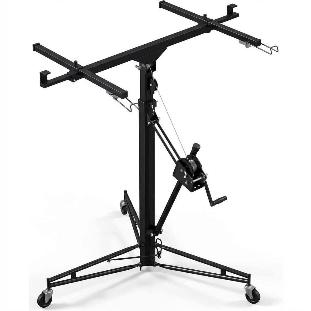 16 ft Drywall Lift, 150 LB Capacity, Heavy Duty Sheetrock Panel Hoist with Telescoping Arm, 360° Rotating & 60° Tilting Cradle, Adjustable Drywall Lifter for Ceilings & Walls, Yellow