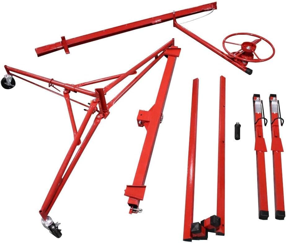 Suitable for 16FT Red Drywall Lift Hoist with Lockable Caster Wheels – Heavy-Duty Panel Jack for Easy Installation of Various Drywall Panels