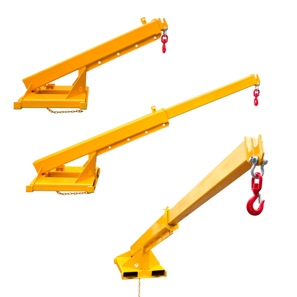 INTBUYING 3-Ton Forklift Jib Boom Crane, Telescopic Forklift Hook Attachment with Dual-Fork Design, 63-98in Adjustable Boom, Carbon Steel Truss Hoist Jib Booms for Lifting, Towing & Material Handling