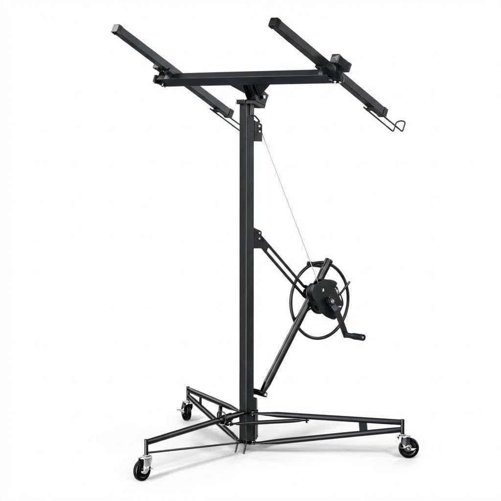 16 ft Drywall Lift, 150 LB Capacity, Heavy Duty Sheetrock Panel Hoist with Telescoping Arm, 360° Rotating & 60° Tilting Cradle, Adjustable Drywall Lifter for Ceilings & Walls, Yellow