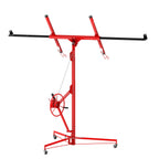 16ft 150lb Heavy-Duty Drywall Lift – Telescopic Sheetrock Hoist with 360° Swivel & 60° Tilt Arm, Tool-Free Adjustment, 3 Lockable Casters – Red + Black