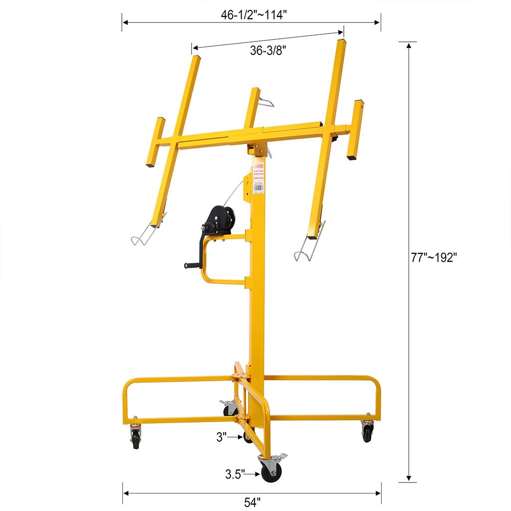 16 FT Drywall Lift, Heavy Duty Sheetrock Panel Hoist, 150 lb Capacity Steel Drywall Jack with Telescoping Arm, Locking Outriggers & Lockable Casters for Ceiling and Wall Installation, Red,Yello