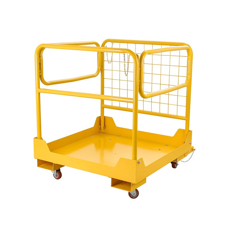 36''x36'' Forklift Safety Cage, Forklift Work Platform with Door, Foldable Lift Man Basket Aerial Rails for Aerial Work