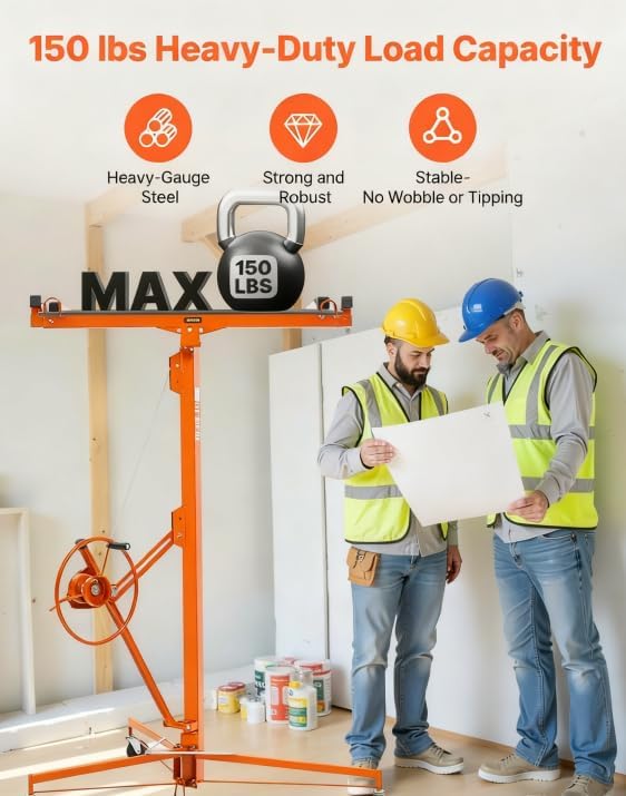 Drywall Lift 16 FT, Heavy-Duty 150 Lbs Drywall Rolling Lifter Panel, Sheetrock Hoist Lift Drywall Jack Lift for Ceiling, Drywall Panel Hoist with 360° Adjustable Telescopic Arm & 3 Lockable Wheels