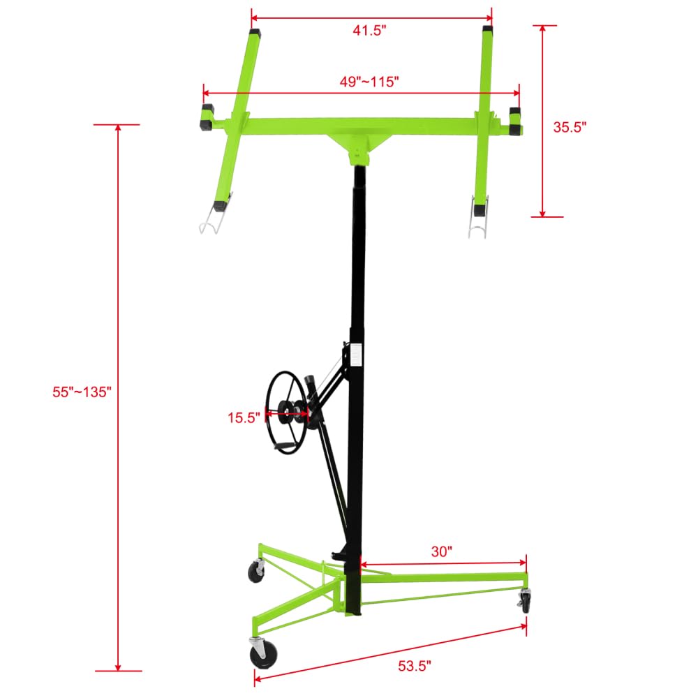 Drywall Lifter for 11ft Ceiling Installation, Sheetrock Lift Panel Hoist Jack with Brake Winch, Foldable Design for Wall & Ceiling Mount, Welded Steel Construction, 150 lbs Capacity (Green)