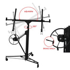 11' Drywall Rolling Lifter Panel,150lb Weight Capacity Panel Hoist Jack Tool Jack Lifter with Adjustable Telescopic Arm and 3 Lockable Wheels - Easy Assembly,Ideal for DIY and Home Renovation