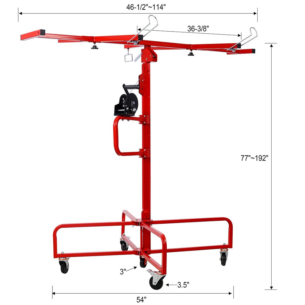16ft Drywall Lift, Heavy Duty 150 lb Drywall Panel Hoist with Adjustable Telescoping Arm, Sheetrock Lift Jack, Locking Casters & Outriggers, Steel Drywall Lifter for Ceiling & Wall Installation