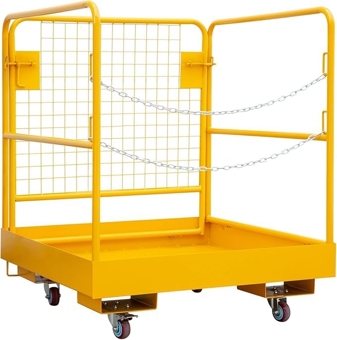 Forklift Man Basket, 36X36 Inches Forklift Safety Cage 1200 Lbs Capacity，Heavy Duty 2-Man Collapsible Work Platform with Lock & Safety Harness, Lift Basket for Telehandler, Aerial Work