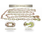 Mytee Products 4 Pack 5/16 Inch x 16 FT Grade 70 Binder Chain with Clevis Grab Hooks - G70 Transport Tow Chain - 4,700 Lbs Working Load Limit