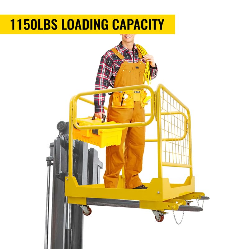 36''x36'' Forklift Safety Cage, Forklift Work Platform with Door, Foldable Lift Man Basket Aerial Rails for Aerial Work
