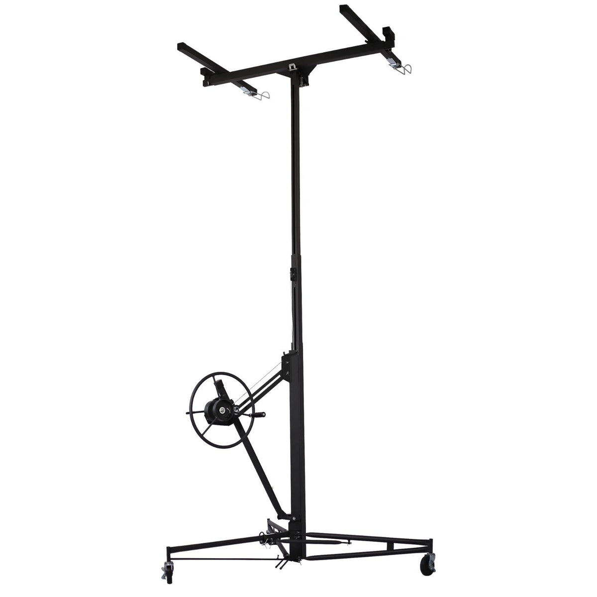 11' Lift Drywall Panel Hoist Jack Lifter with Rolling Caster Wheel and Adjustable Telescopic Arm