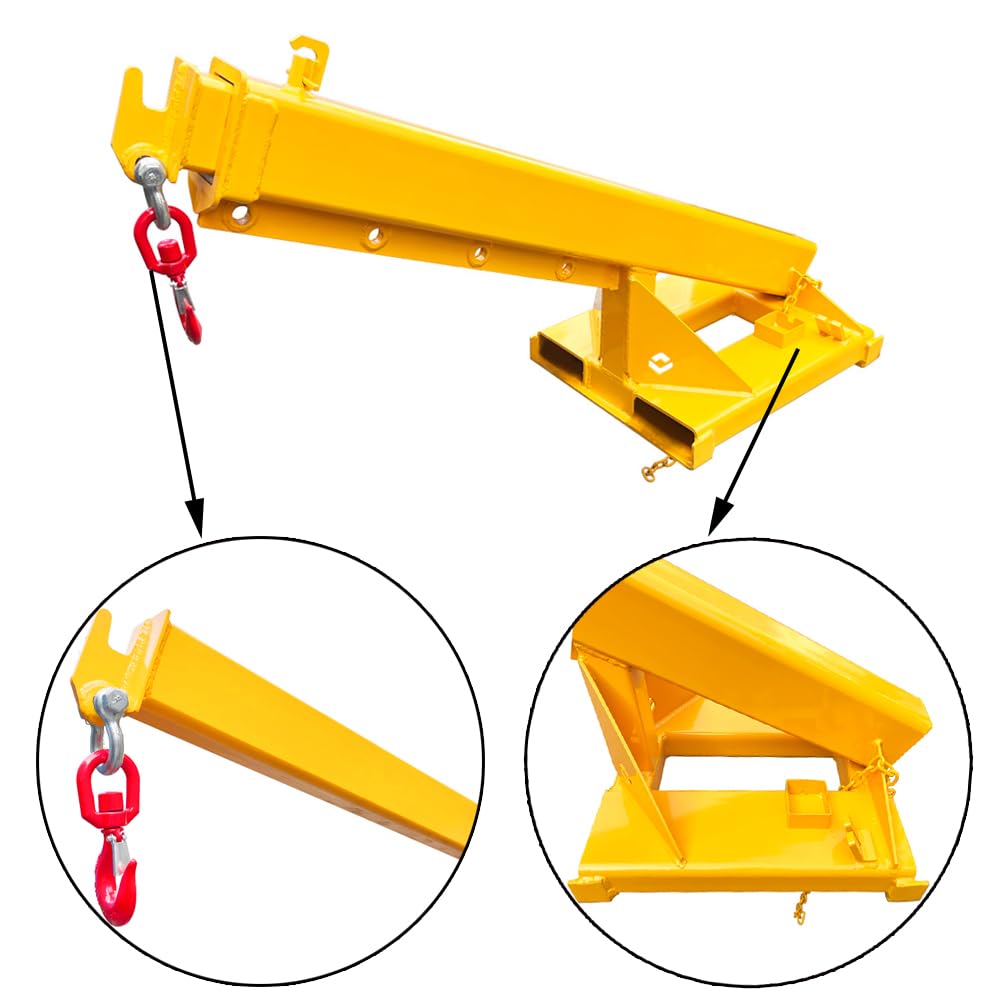 3T/6600LB Adjustable Forklift Jib Boom Crane Attachment, 63-98in Forklift Telescopic Lifting Arm, Mobile Crane with One Hook for Forklifts, Heavy-Duty Towing & Handling Equipment