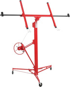 16 FT Drywall Lift Panel Rolling Hoist Jack Lifter, Sheetrock Lift Drywall Lift, Foldable Adjustable Drywall Jack Lift for Ceiling and Walls and Home Improvement, with 3 Lockable Wheels, Red