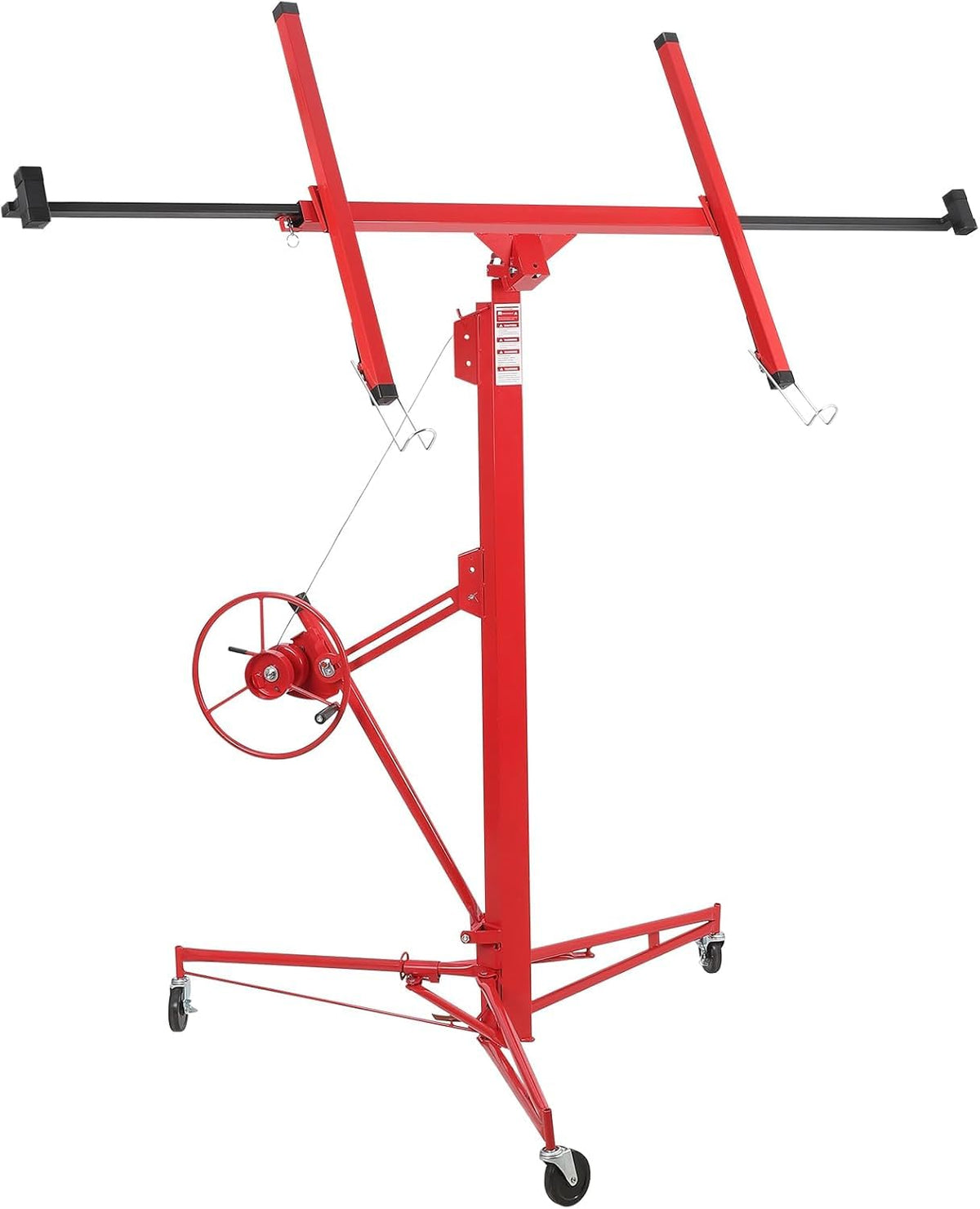 16 FT Drywall Lift Panel Rolling Hoist Jack Lifter, Sheetrock Lift Drywall Lift, Foldable Adjustable Drywall Jack Lift for Ceiling and Walls and Home Improvement, with 3 Lockable Wheels, Red