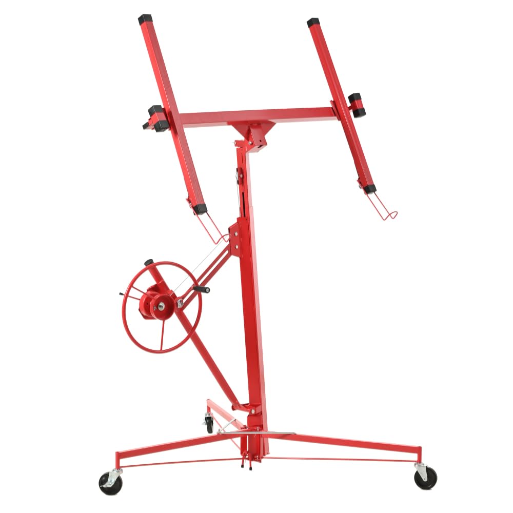 Drywall Lift 11' Drywall Panel Hoist Construction Rolling Caster Wheel Lockable Tool Jack Lifter Jack Drywall Lift Construction Tools (Red) (Red + 11FT)