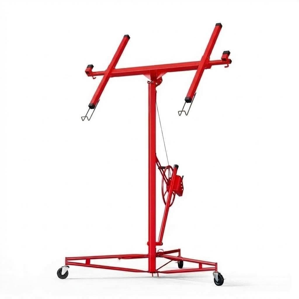 16 ft Drywall Lift, 150 LB Capacity, Heavy Duty Sheetrock Panel Hoist with Telescoping Arm, 360° Rotating & 60° Tilting Cradle, Adjustable Drywall Lifter for Ceilings & Walls, Yellow